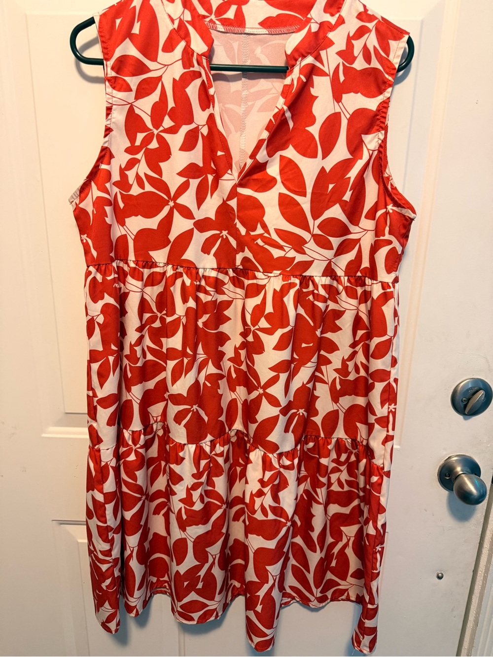 Sleeveless Orange & White Floral Tiered Dress
